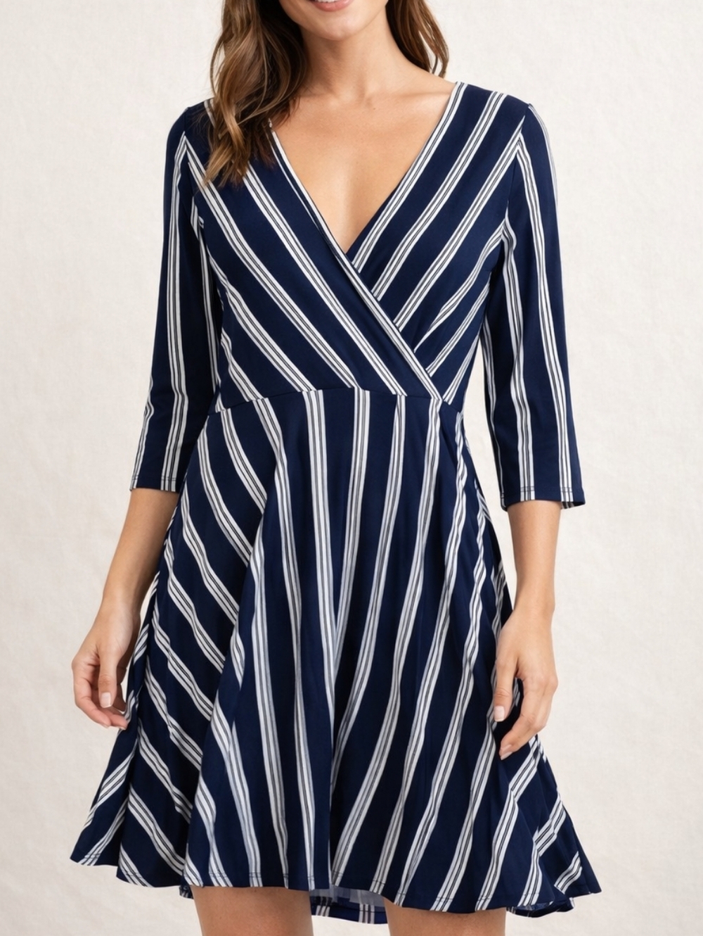 Izod Navy Striped Fit-and-Flare Dress Size Large